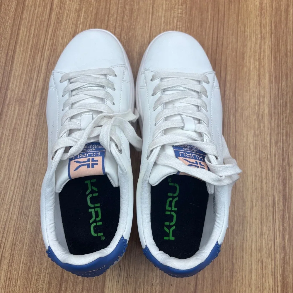 Kuru Roam Sneakers Women 7.5 White Blue Leather Orthopedic Comfort Low Top Shoes